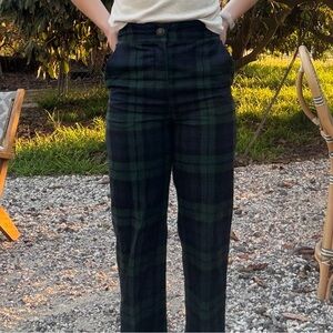 Sezane Dark Green and Black Plaid Trousers